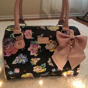 NWT BETSEY JOHNSON Purse Black and Floral